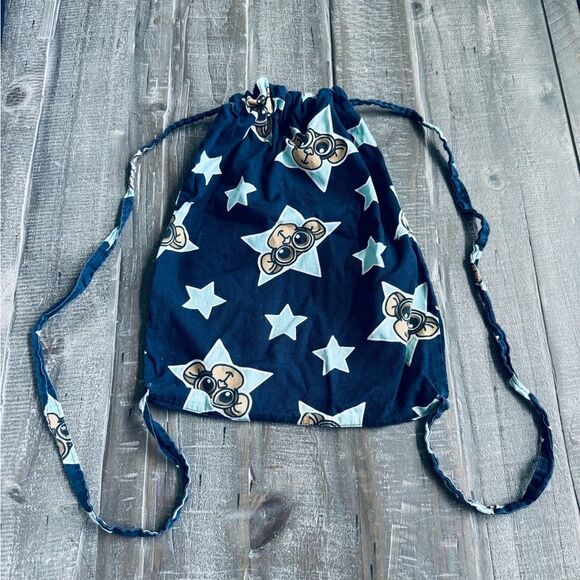 Vintage Monkey Print Fabric Travel Drawstring Backpack Bag - Picture 2 of 3